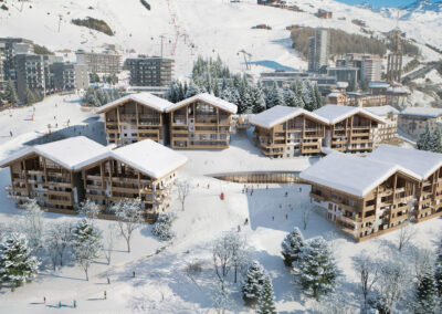 Perspective 3D Aérienne neige montagne hôtel